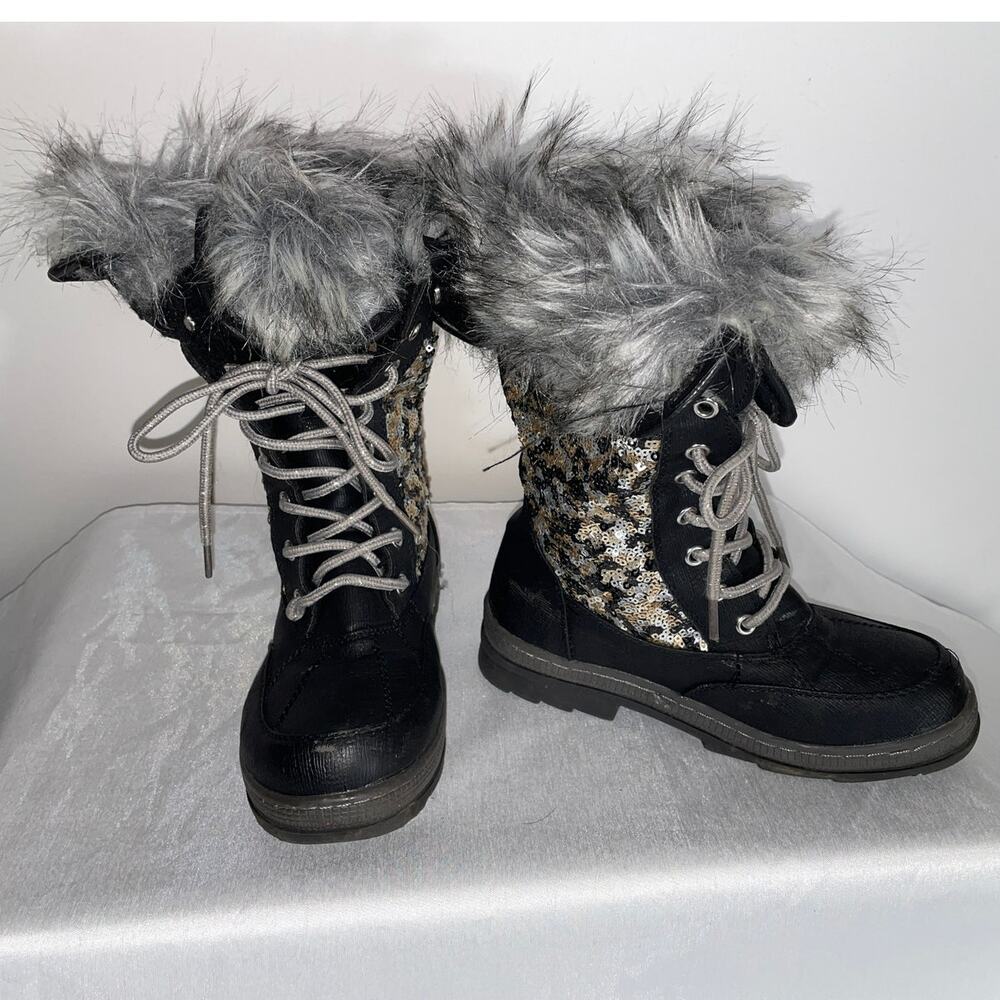 Justice Winter Boots w/ Sequins & Faux Fur - Girl's Size 3M - Fabulous!‎
